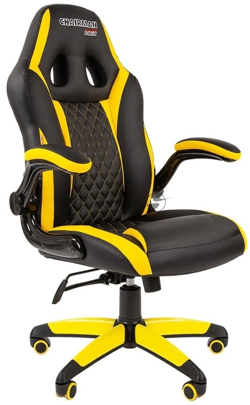 Игровое кресло Chairman game 15 чёрный/желтый (экокожа, регулируемый угол наклона, механизм качания)