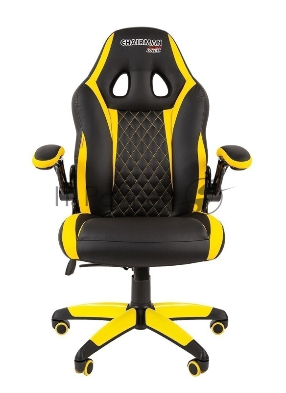 Игровое кресло Chairman game 15 чёрный/желтый (экокожа, регулируемый угол наклона, механизм качания)