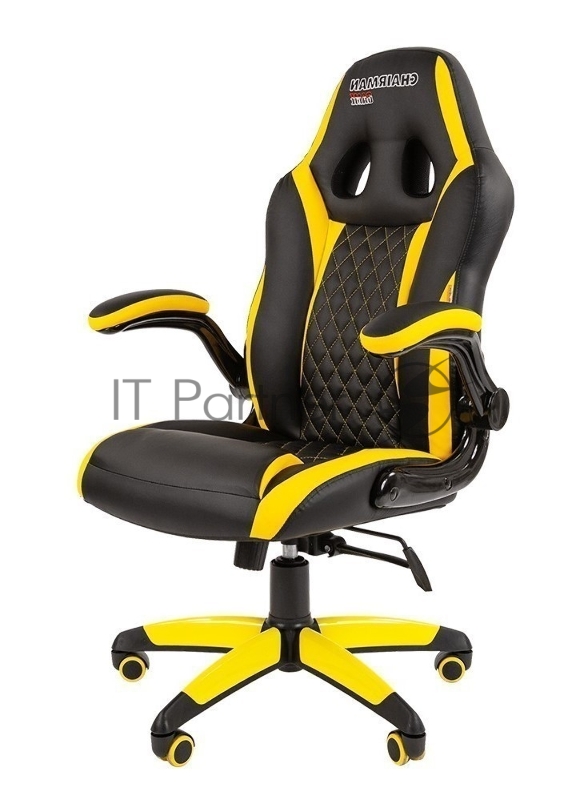Игровое кресло Chairman game 15 чёрный/желтый (экокожа, регулируемый угол наклона, механизм качания)