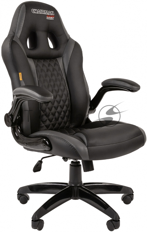 Игровое кресло Chairman game 15 чёрный/серый (экокожа, регулируемый угол наклона, механизм качания)