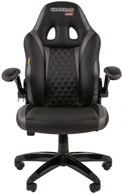 Игровое кресло Chairman game 15 чёрный/серый (экокожа, регулируемый угол наклона, механизм качания)