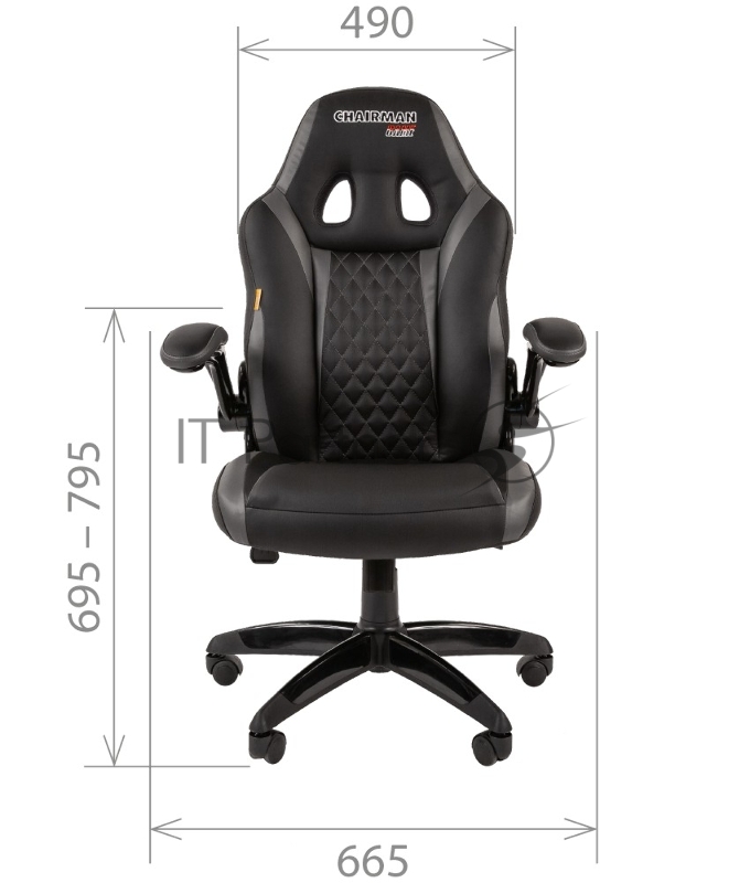 Игровое кресло Chairman game 15 чёрный/серый (экокожа, регулируемый угол наклона, механизм качания)