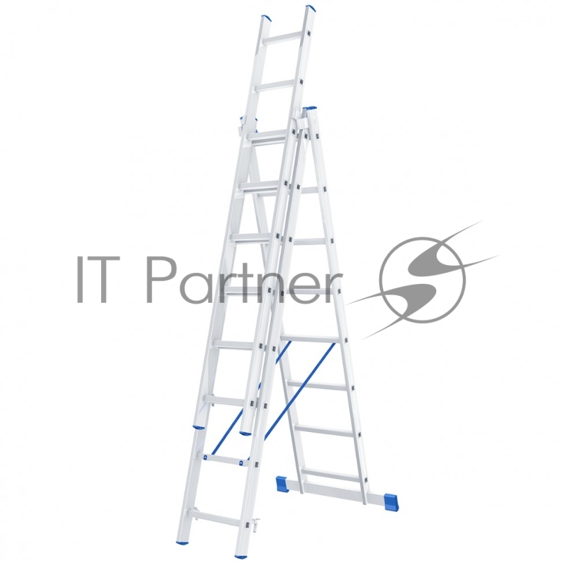 Лестница СИБРТЕХ , 3 х 8 ступеней, алюминиевая, трехсекционная, 97818