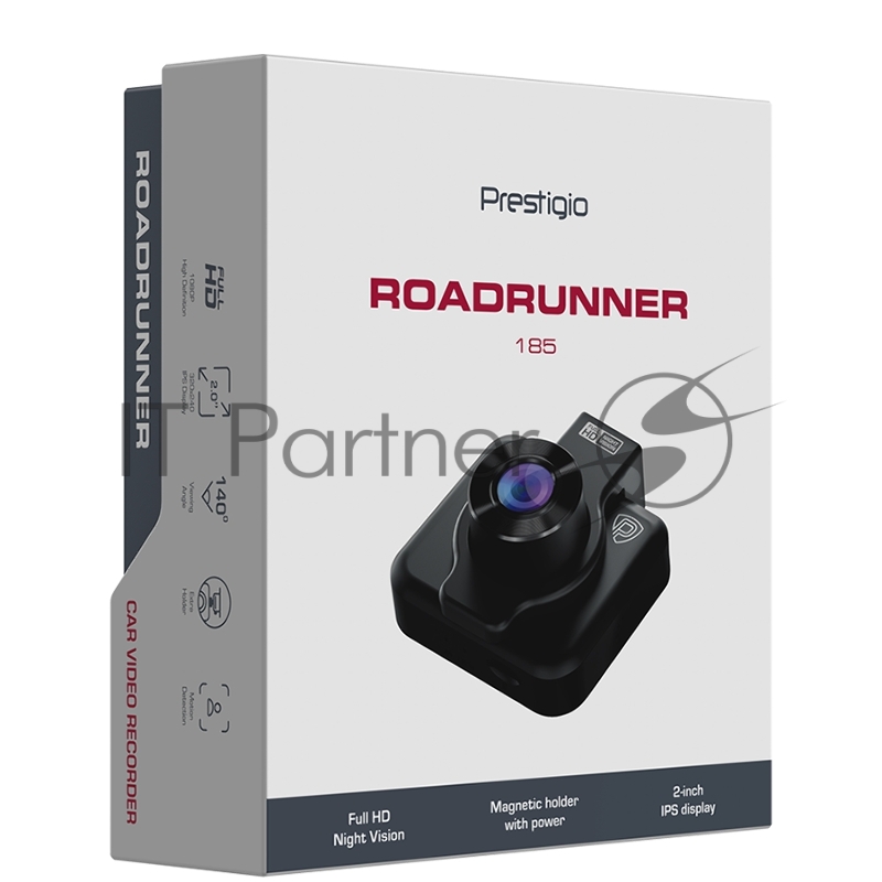 Видеорегистратор Prestigio RoadRunner 185, 2.0 IPS (320x240) display, FHD 1920x1080@30fps, HD 1280x720@30fps, Jieli AC5601, 2 MP CMOS GC2053 image sensor, 2 MP camera, 140° Viewing Angle, Micro USB, 180 mAh, Night Vision, Motion Detection, G-sensor,