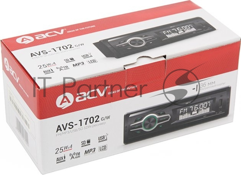 Автомагнитола ACV AVS-1702W 1DIN 4x25Вт