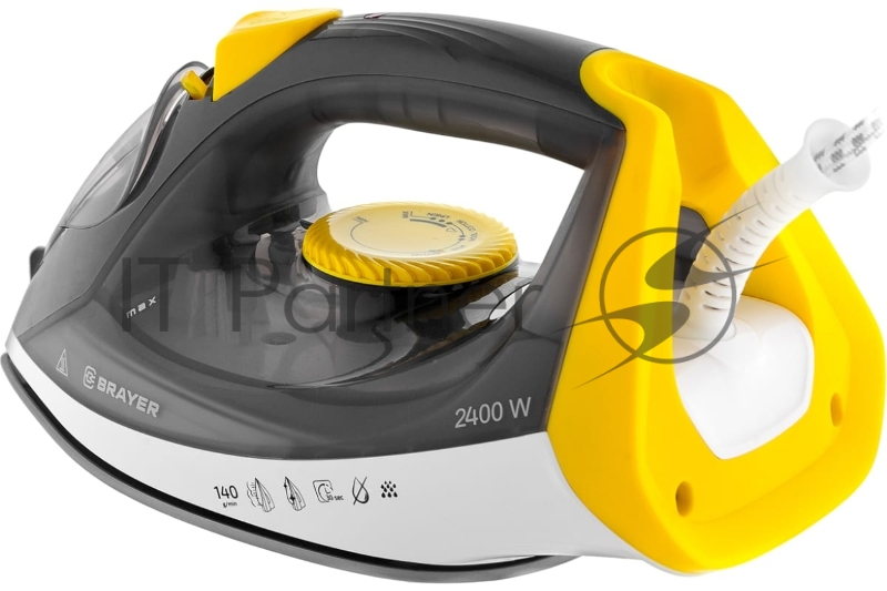 Утюг BRAYER BR4003GY, 2400 Вт, керамич, пар 140 г/мин, антикапля, разбрызг, 330 мл, самоотчистк