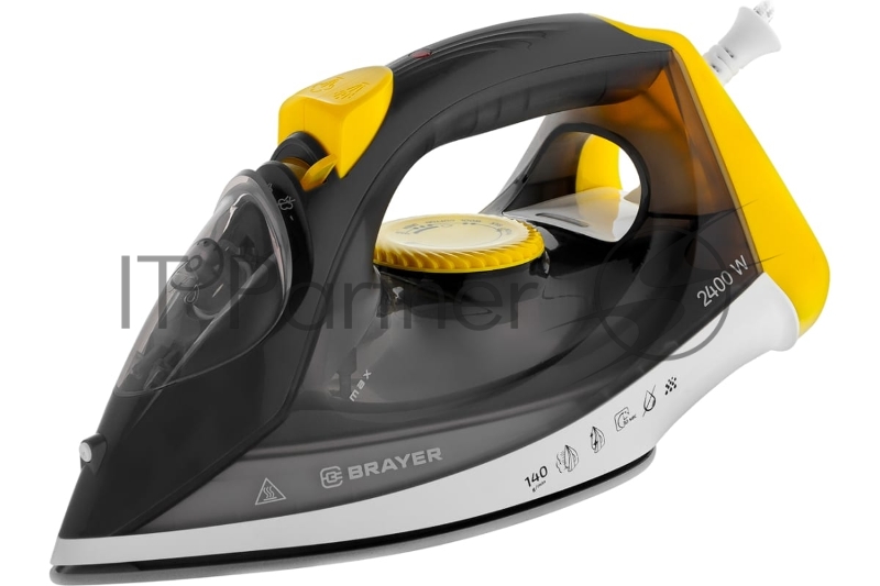 Утюг BRAYER BR4003GY, 2400 Вт, керамич, пар 140 г/мин, антикапля, разбрызг, 330 мл, самоотчистк