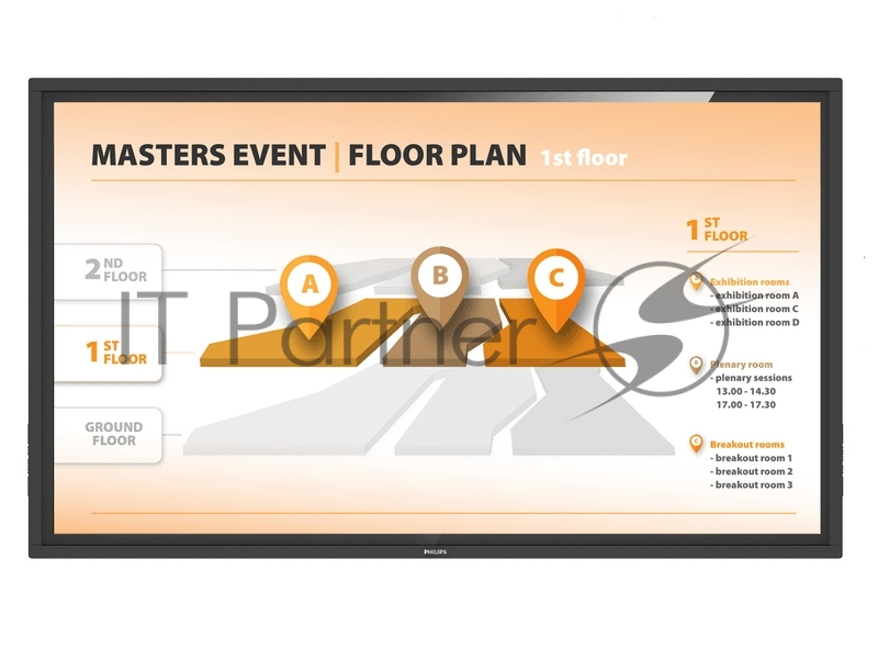 Монитор 43 Philips 43BDL3452T Multi-touch IPS 3840x2160 16:9 8ms 178/178 400cd 1200:1 VGA 2*HDMI DVI VGA USB mSD OPS RJ45 RS232C IR Speakers Android Wi-Fi