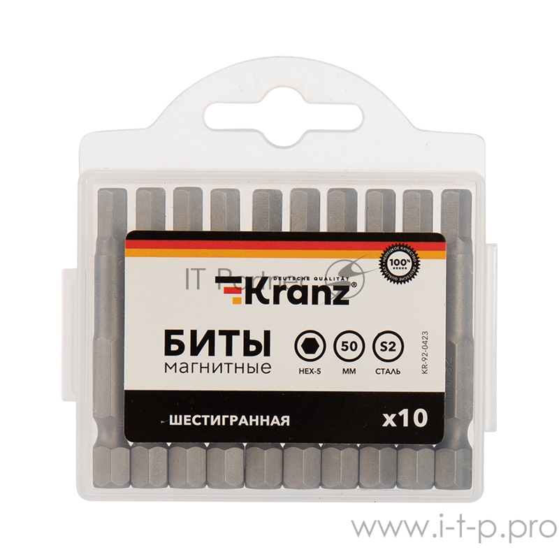 Бита шестигранная HEX-5х50 мм для шуруповерта (упак 10 шт.) Kranz
