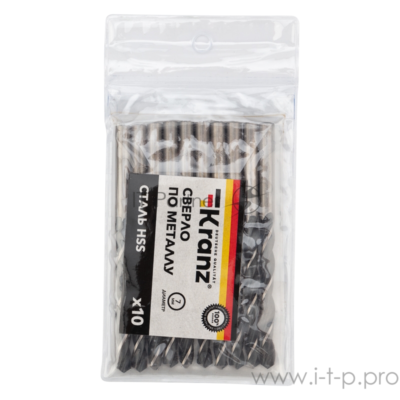 Сверло по металлу 7,0 мм HSS (10 шт. в упаковке) DIN 338 Kranz