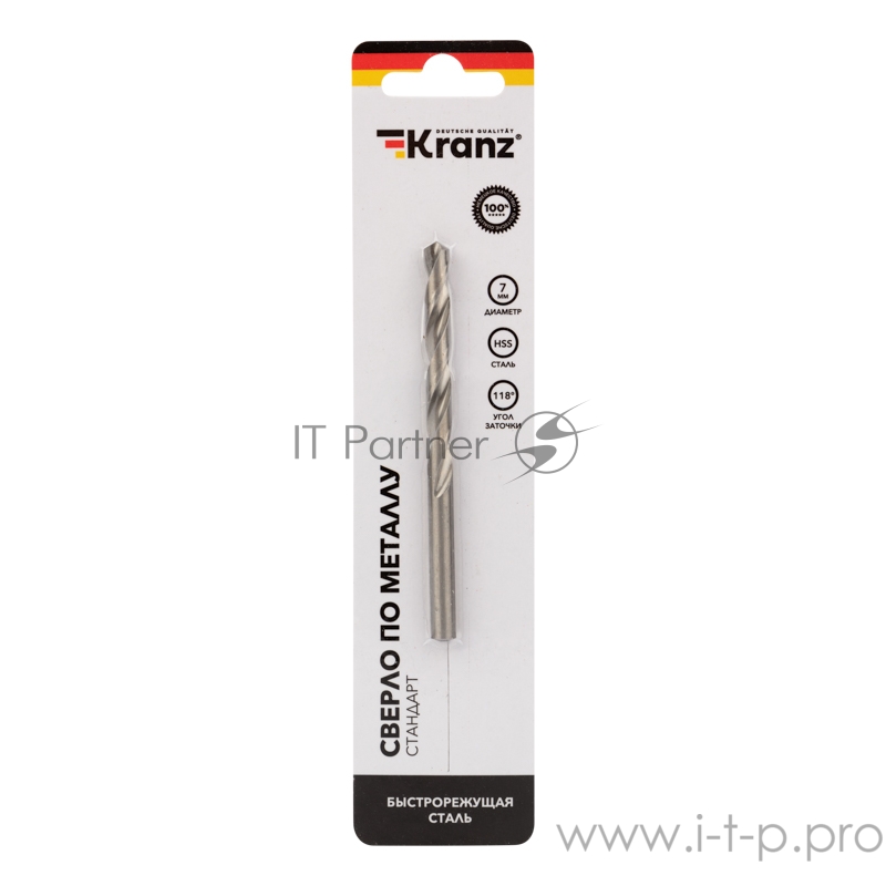 Сверло по металлу 7,0 мм HSS (1 шт. в упаковке) DIN 338 Kranz