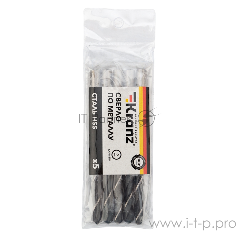 Сверло по металлу 9,0 мм HSS (5 шт. в упаковке) DIN 338 Kranz