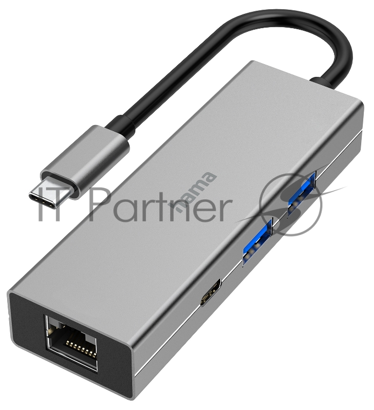 Разветвитель USB-C Hama H-200108 4порт. серый (00200108)