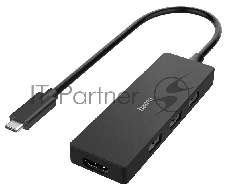 Разветвитель USB-C Hama H-200113 4порт. черный (00200113)
