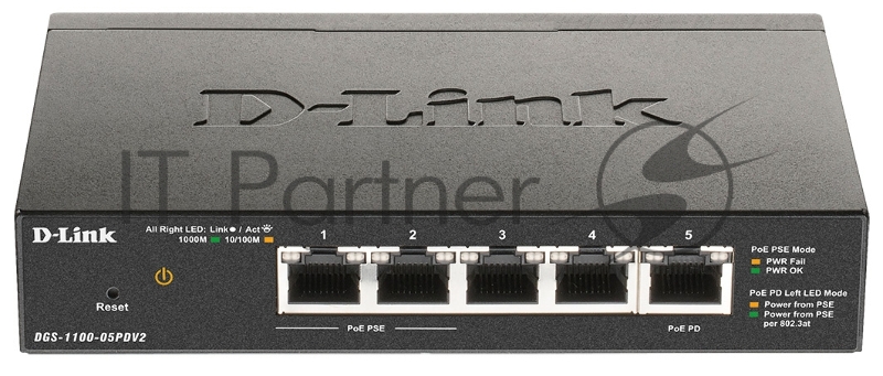 Коммутатор D-Link DGS-1100-05PDV2 5G 2PoE настраиваемый