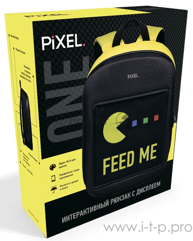Рюкзак PIXEL One Yellow Sun чёрно-жёлтый (LED-экран 25*25 px, 16,5 млн цветов, 20 л., полиэстер)