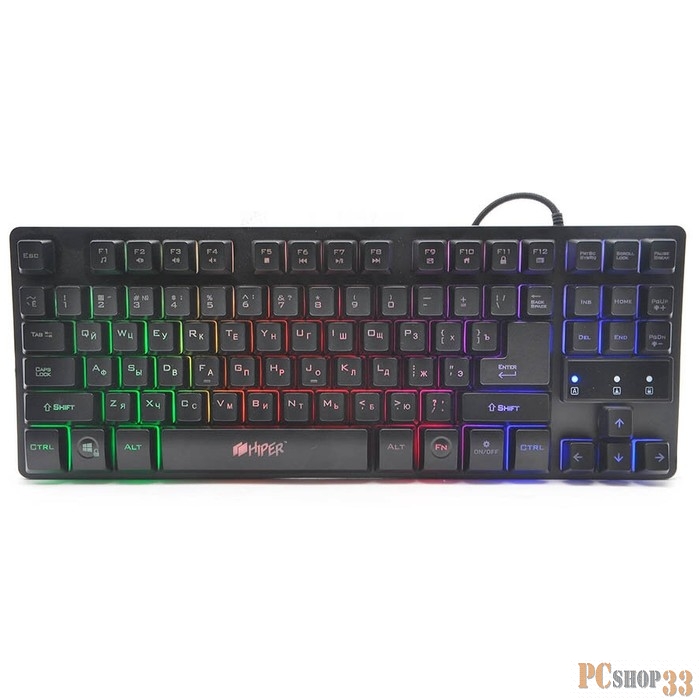 HIPER GENOME GK-1 Игровая клавиатура чёрная (87кл, TKL, USB, мембранная, RGB подсветка)