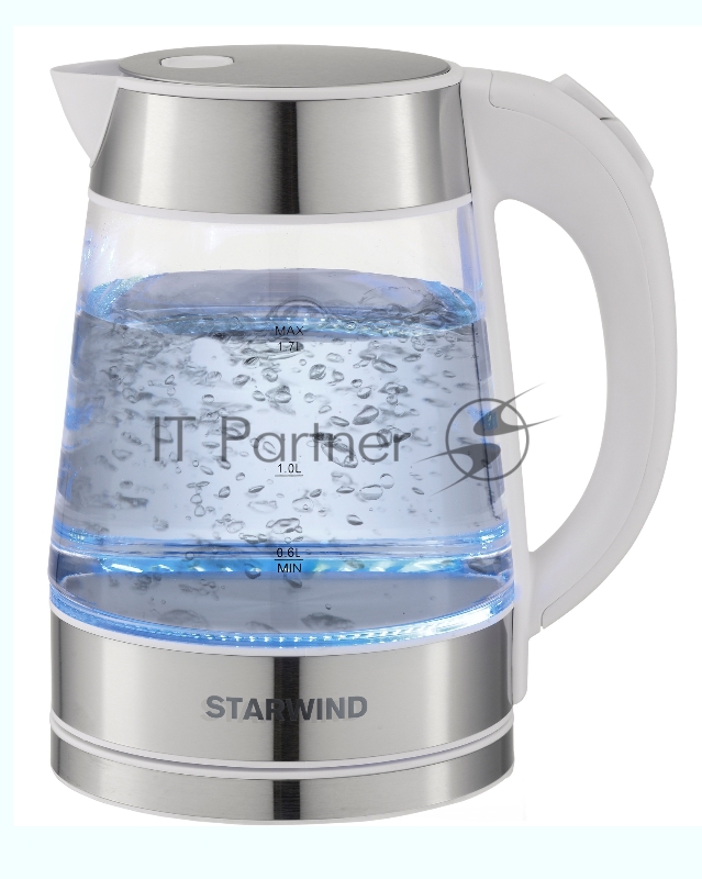 Чайник электрический Starwind SKG2011 1.7л. 2200Вт белый/серебристый (корпус: стекло)