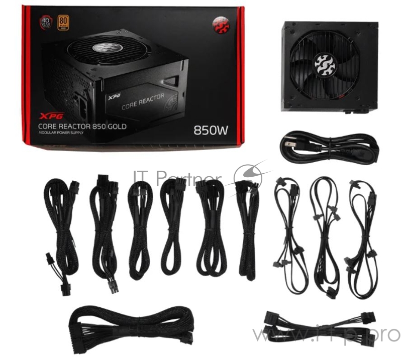 Игровой блок питания чёрный XPG COREREACTOR850G-BLACKCOLOR (модульный 850 Вт, PCIe-6шт, ATX v2.31, Active PFC, 120mm Fan, 80 Plus Gold)