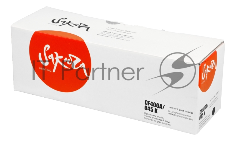 Картридж SAKURA CF400A/045BK для HP Color LaserJet Pro M252n/M252dn/MFP277dw/277n и Canon i-SENSYS LBP-610C, MF-630C, черный, 1 400к.