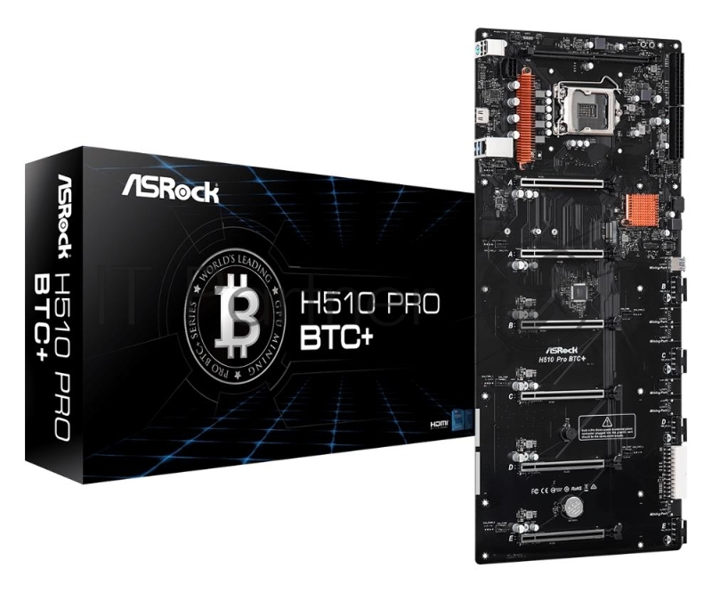 Материнская плата ASRock H510 PRO BTC+, Socket 1200, Intel®H510, 2xDDR4-3200, HDMI, 6xPCI-Ex16, 1xMining Port, 1xSATA3, 1xM.2, GLan, (2+2)xUSB2.0, (2+0)xUSB3.0, 1xPS/2, SATX (50.1cm x 22.4cm), RTL