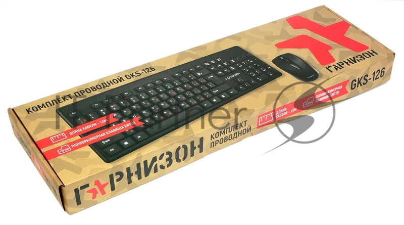 Комплект кл-ра+мышь пров. Гарнизон GKS-126, черный, 104 кл, 3кн, 1000 DPI, кабель 1.5м