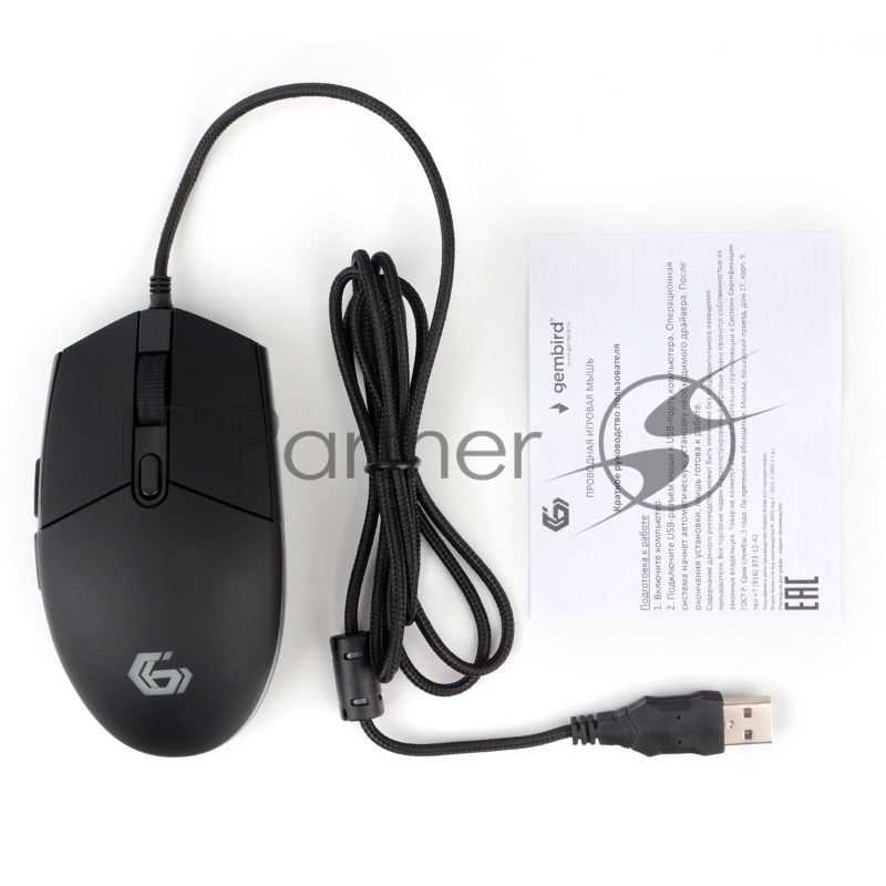 Мышь игровая Gembird MG-780, USB, 2400DPI, 5кнопок+колесо-кнопка, кабель тканевый 1.5 м