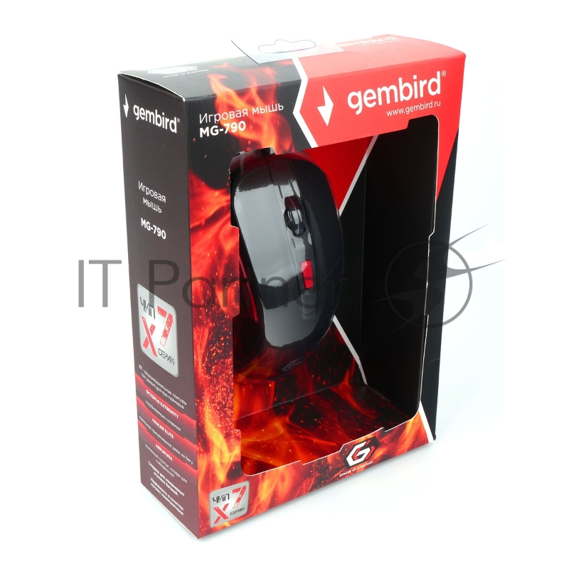 Мышь игровая Gembird MG-790, USB, 2400DPI, 5кнопок+колесо-кнопка, кабель тканевый 1.5 м