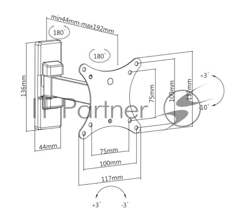 Кронштейн для телевизора Ultramounts UM 874 черный 13-27 макс.20кг настенный поворот и наклон