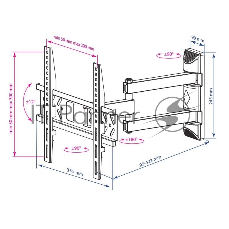 Кронштейн для телевизора Kromax PIXIS-XS черный 22-55 макс.30кг настенный поворотно-выдвижной и на