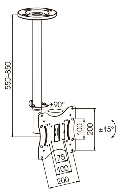 Кронштейн для телевизора Kromax COBRA-1 серый 15-37 макс.30кг потолочный поворот и наклон