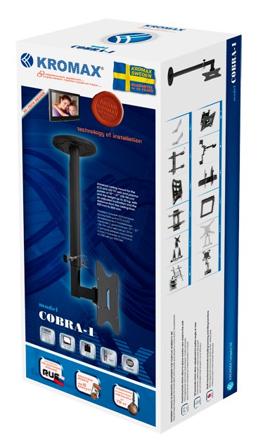 Кронштейн для телевизора Kromax COBRA-1 серый 15-37 макс.30кг потолочный поворот и наклон