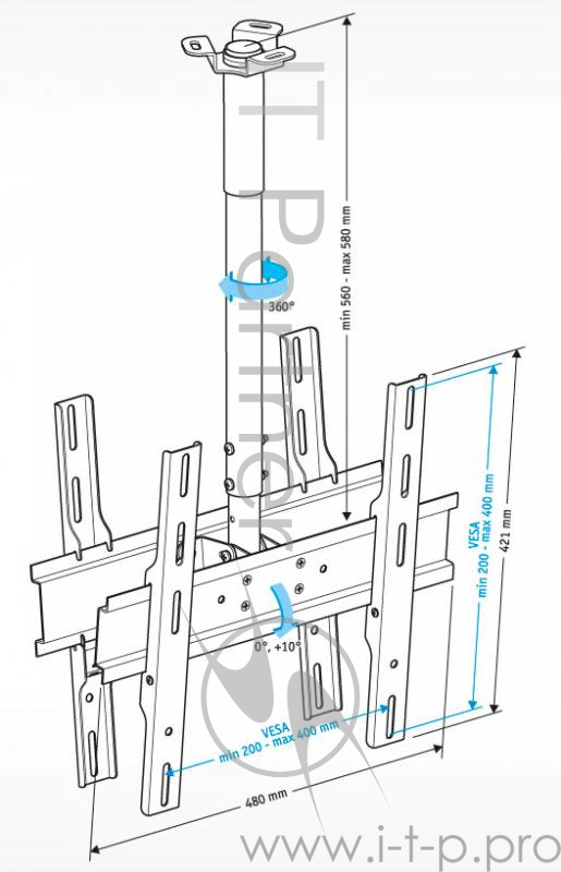 Кронштейн для телевизора Holder PR-102-W белый 32-65 макс.90кг потолочный фиксированный