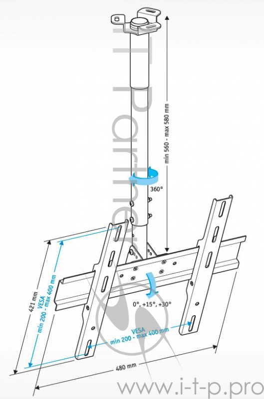 Кронштейн для телевизора Holder PR-101-W белый 32-65 макс.60кг потолочный фиксированный