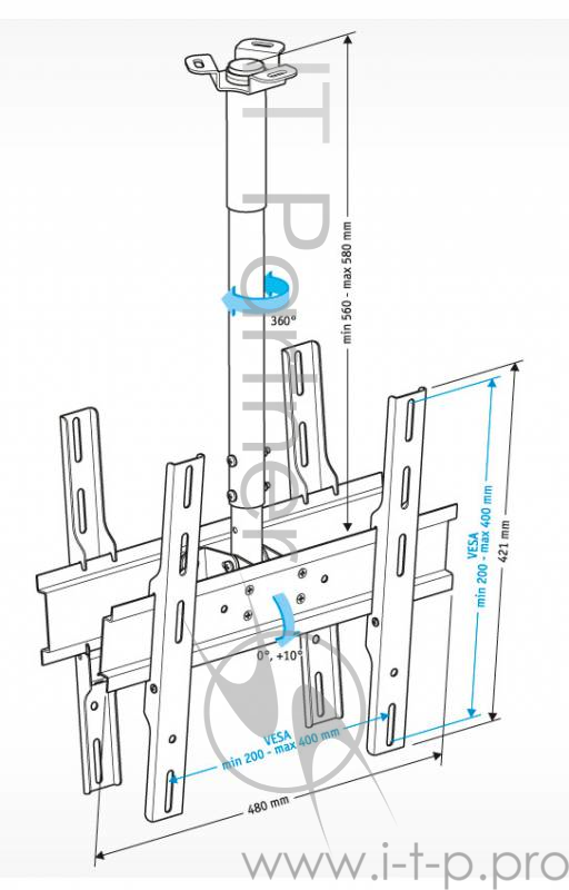 Кронштейн для телевизора Holder PR-102-B черный 32-65 макс.90кг потолочный фиксированный