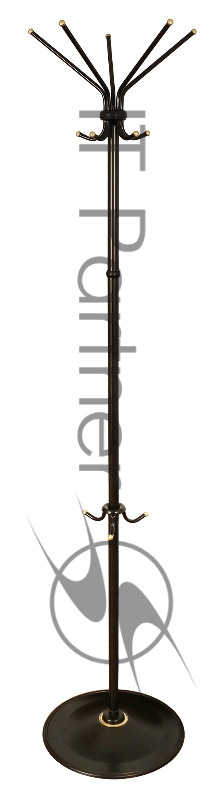 Вешалка напольная Бюрократ СС 136/BLACK черный основание круг наконечники латунь крючки двойные для верхней одежды метал. (упак.:1шт)