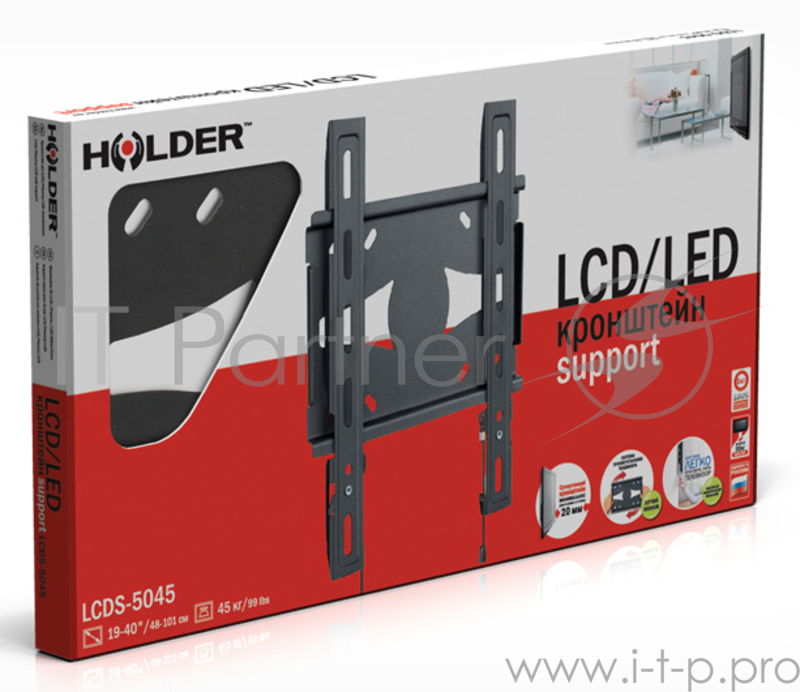 Кронштейн для телевизора Holder LCDS-5045 металлик 19-40 макс.45кг настенный фиксированный