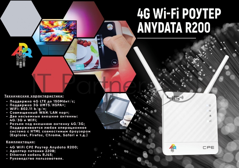 Интернет-центр Anydata R200 (W0047591) 10/100BASE-TX/4G(3G)