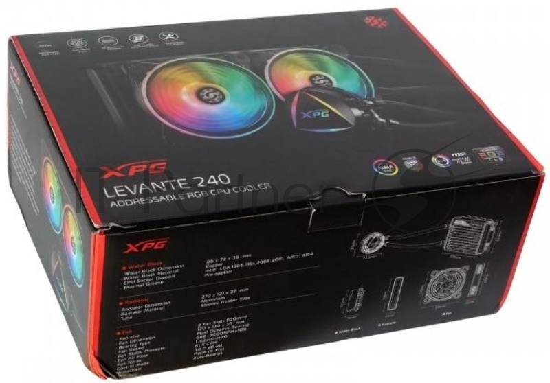 Система водяного охлаждения процессора Cooler XPG LEVANTE240-BLACKCOLOR (Intel: LGA 115x,1366, 2011, 2011-3, 2066, AMD: AM4, 120 mm вентилятор 2шт )