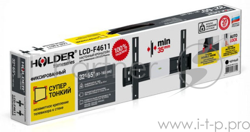 Кронштейн для телевизора Holder LCD-F4611 черный 32-65 макс.40кг настенный фиксированный