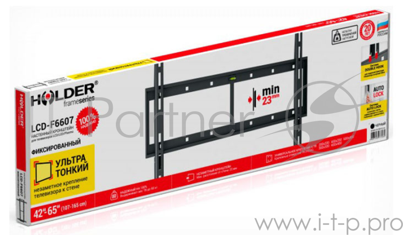 Кронштейн для телевизора Holder LCD-F6607 черный 42-65 макс.60кг настенный фиксированный