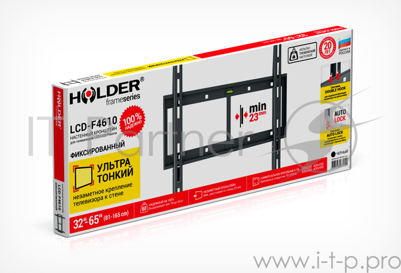 Кронштейн для телевизора Holder LCD-F4610 черный 32-65 макс.60кг настенный фиксированный