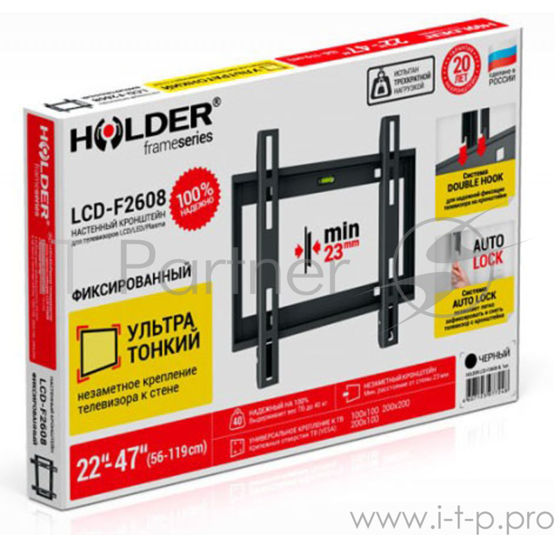 Кронштейн для телевизора Holder LCD-F2608 черный 22-47 макс.40кг настенный фиксированный