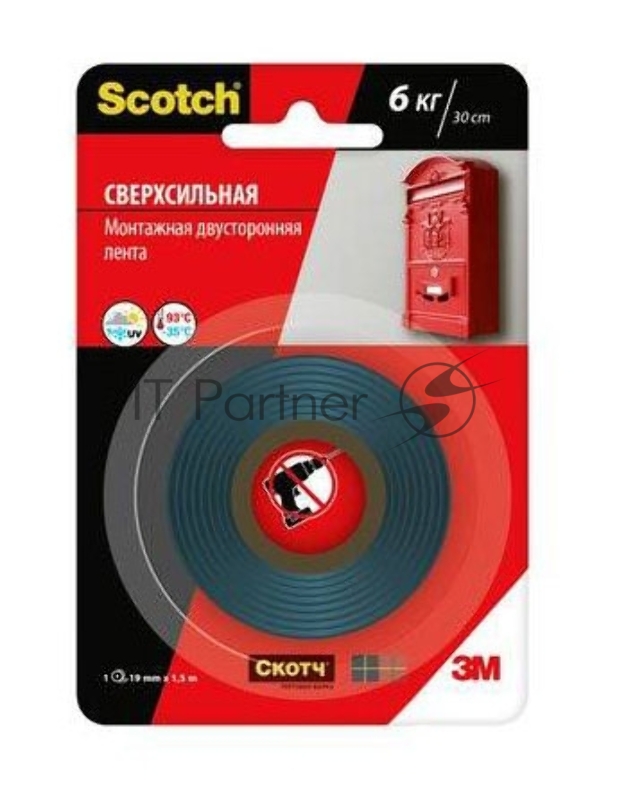 Клейкая лента монтажная 3M Scotch 40021915 7100094889 серая шир.19мм дл.1.5м сверхсильная (упак.:12шт)