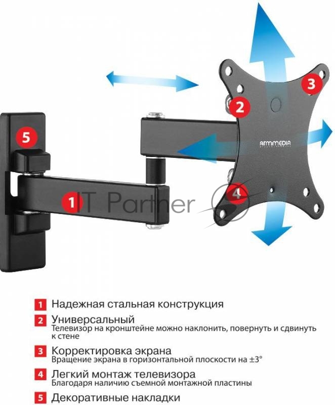 Кронштейн для телевизора Arm Media MARS-02 черный 10-32 макс.20кг настенный поворот и наклон