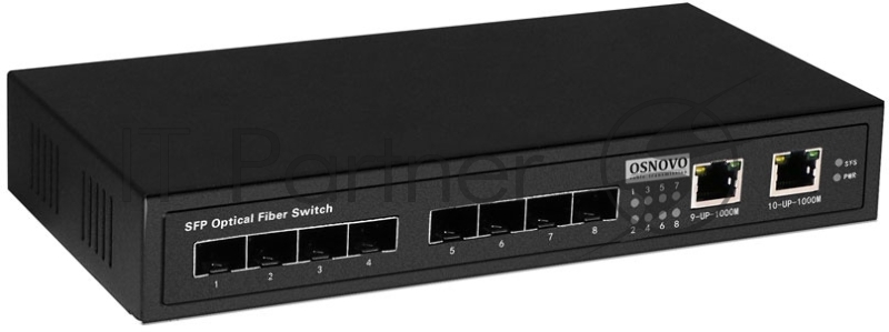 Гигабитный коммутатор OSNOVO SW-7028, 8 *SFP 1000Base-FX, 2 x10/100/1000Base-T