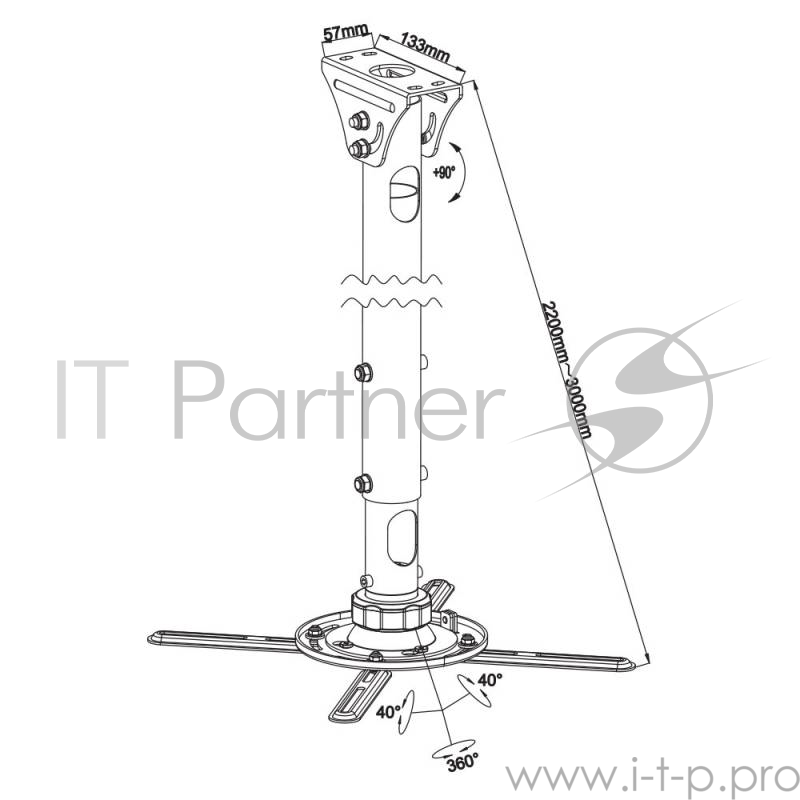 Кронштейн для проектора Kromax PROJECTOR-3000 черный макс.20кг потолочный поворот и наклон