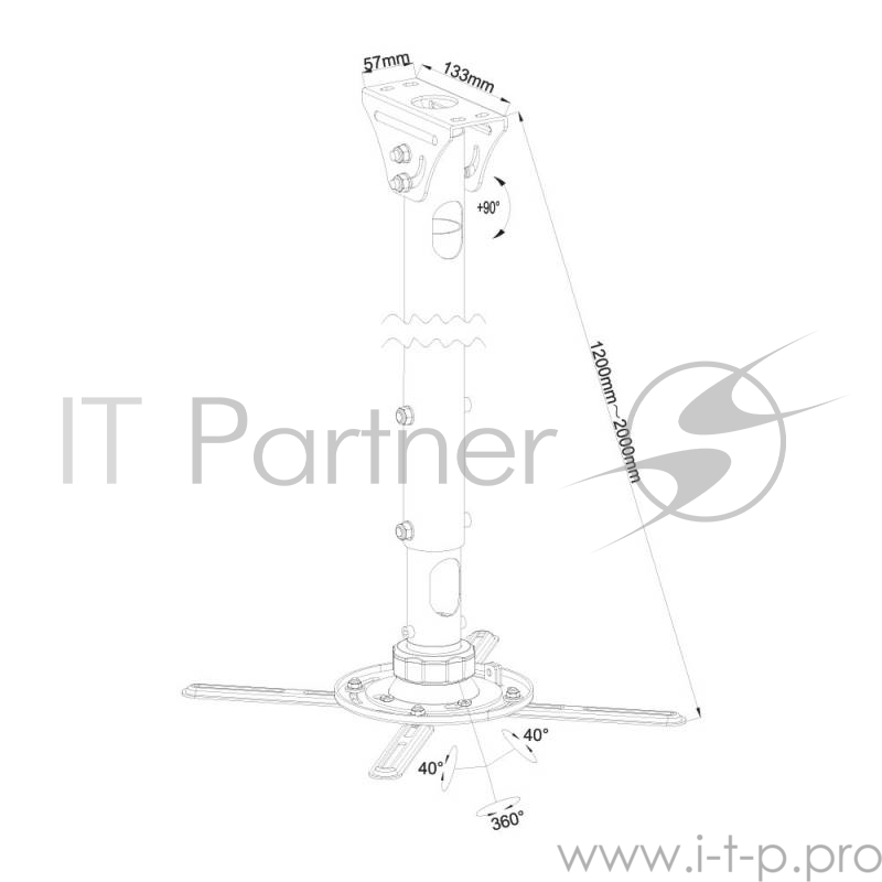 Кронштейн для проектора Kromax PROJECTOR-2000 черный макс.20кг потолочный поворот и наклон