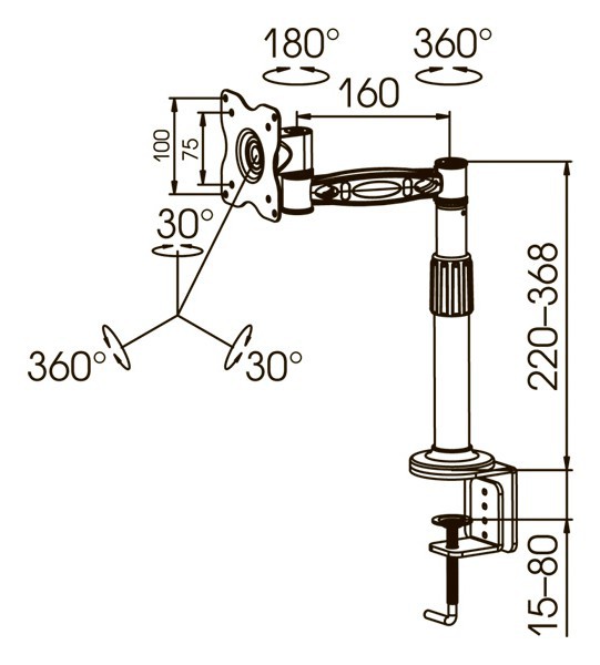 Кронштейн для мониторов ЖК Kromax OFFICE-1 темно-серый 10-24 макс.10кг настольный поворот и наклон