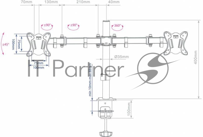 Кронштейн для мониторов Arm Media LCD-T13 черный 15-32 макс.8кг настольный поворот и наклон верт.п